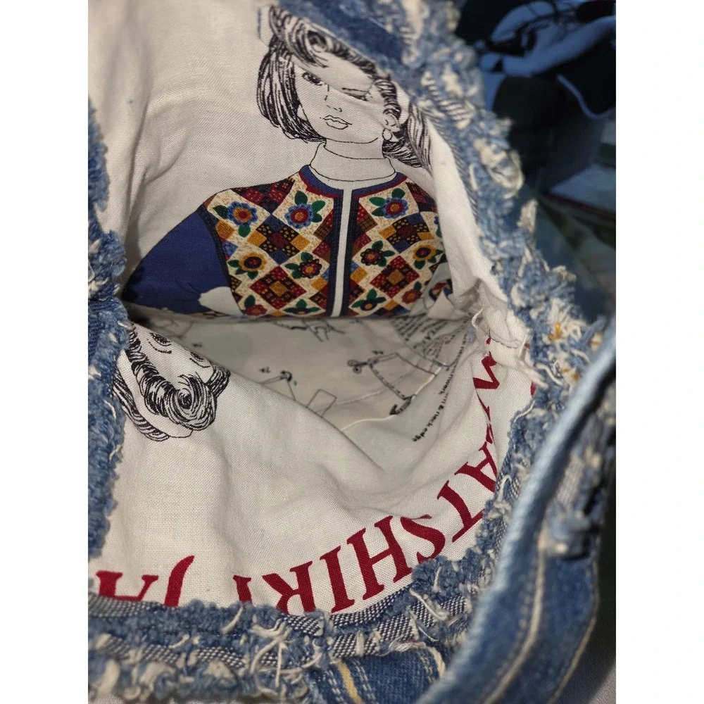 Back Road Blues‎ Upcycled Denim Hobo Hand Bag Blue Striped Excellent Frayed